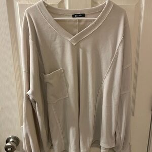 BTBFM Beige Ribbed V-Neck Top